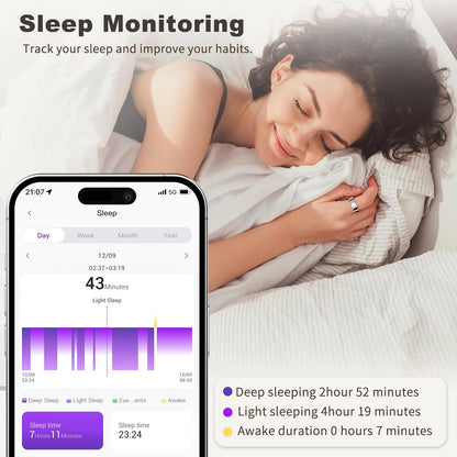 Smart Ring for Women Men, Fashion Minimalist Fitness Ring & Sleep Tracker Rings with Heart Rate, Blood Pressure, Waterproof Health Ring, Nice Gifts for Women, No Subscription (Silver,Size 8)