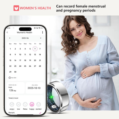 Smart Ring for Women Men, Fashion Minimalist Fitness Ring & Sleep Tracker Rings with Heart Rate, Blood Pressure, Waterproof Health Ring, Nice Gifts for Women, No Subscription (Silver,Size 8)