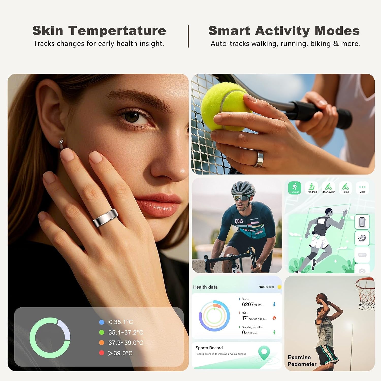 Smart Ring for Women Men, Fashion Minimalist Fitness Ring & Sleep Tracker Rings with Heart Rate, Blood Pressure, Waterproof Health Ring, Nice Gifts for Women, No Subscription (Silver,Size 8)