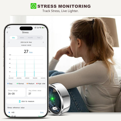 Smart Ring for Women Men, Fashion Minimalist Fitness Ring & Sleep Tracker Rings with Heart Rate, Blood Pressure, Waterproof Health Ring, Nice Gifts for Women, No Subscription (Silver,Size 8)