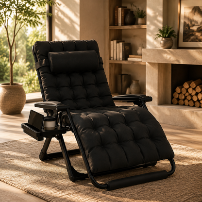 Oversized Zero Gravity Chairs XXL, 33In Padded Zero Gravity Lounge Chair, Lawn Recliner, Folding Patio Reclining Chair W/Aluminum Alloy Lock, Headrest, Cup Holder, Support 500Lbs, Black