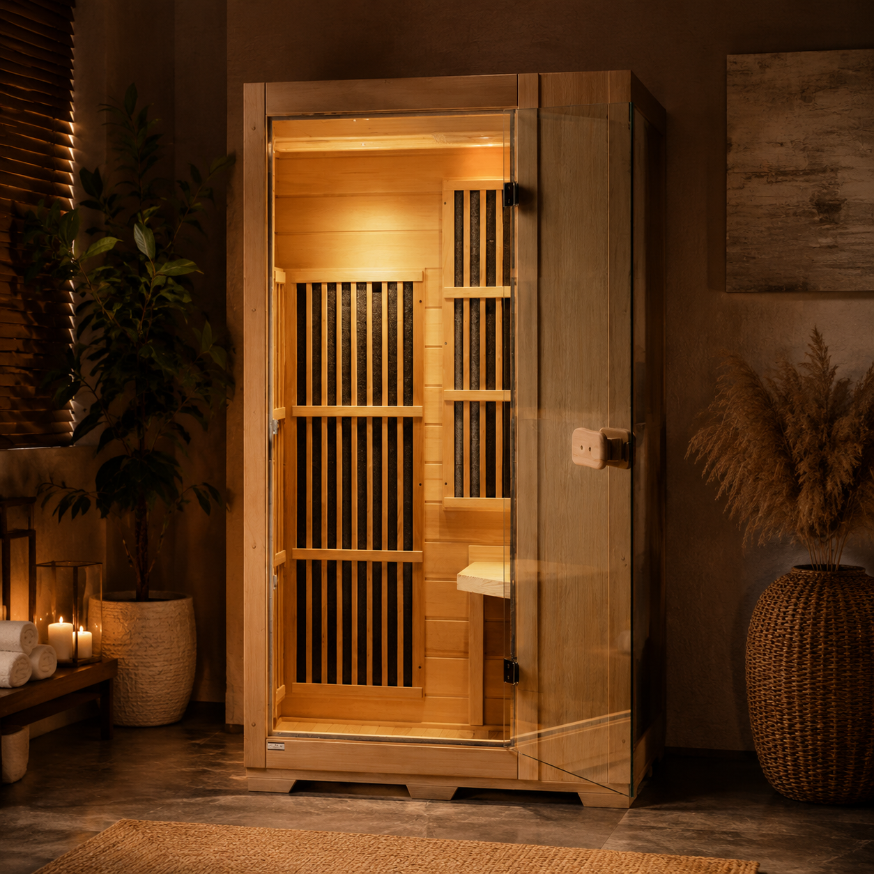 Far Infrared Wooden Sauna Room Home Sauna Spa for 1 Person1140W
