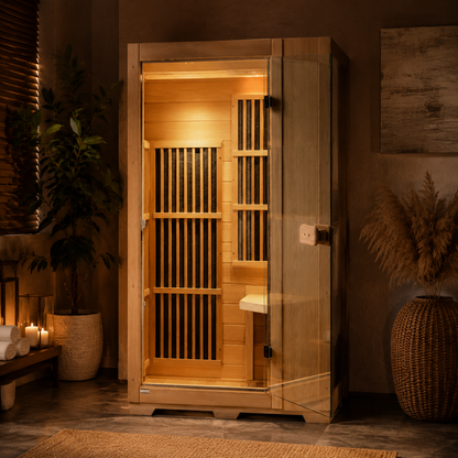 Far Infrared Wooden Sauna Room Home Sauna Spa for 1 Person1140W