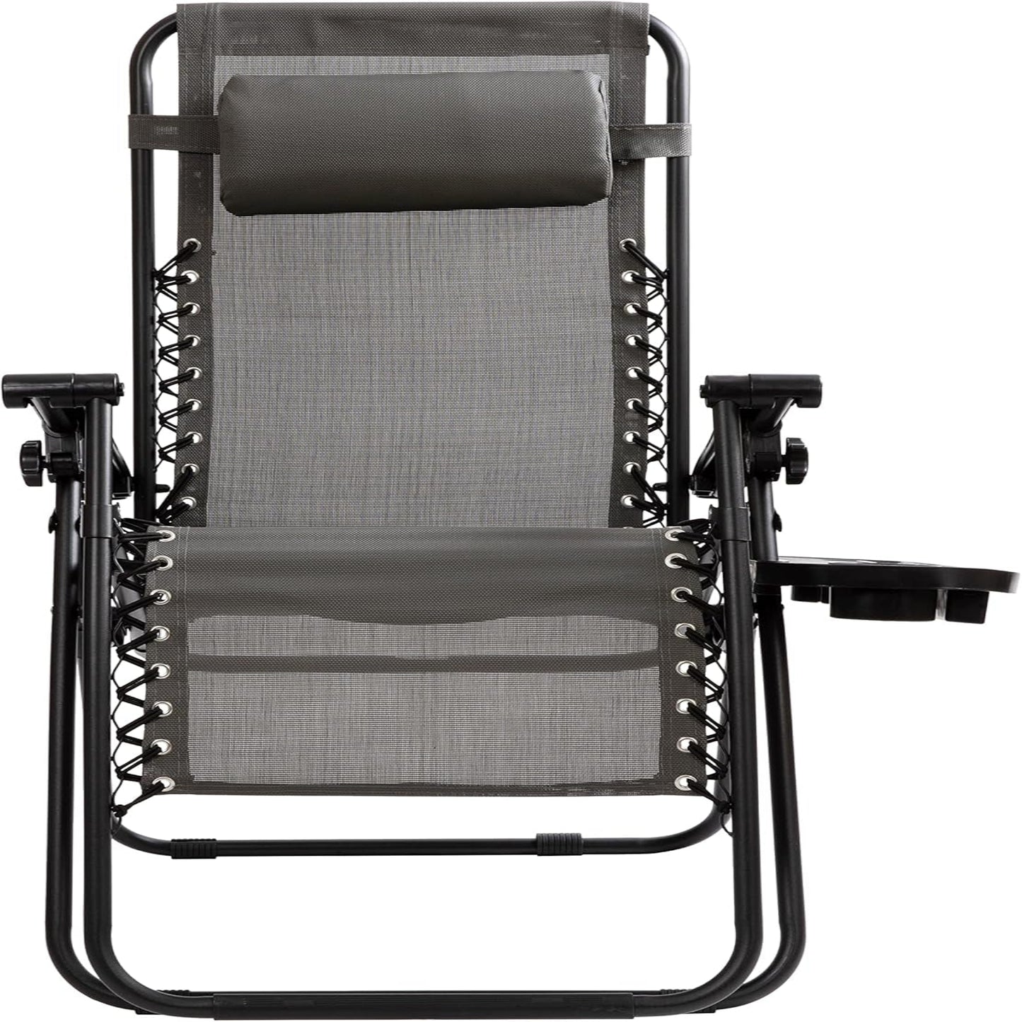 Celestial Adjustable Folding Mesh Zero Gravity Reclining Lounge Chair with Pillow and Cup Holder Tray in Gray, Set of 2
