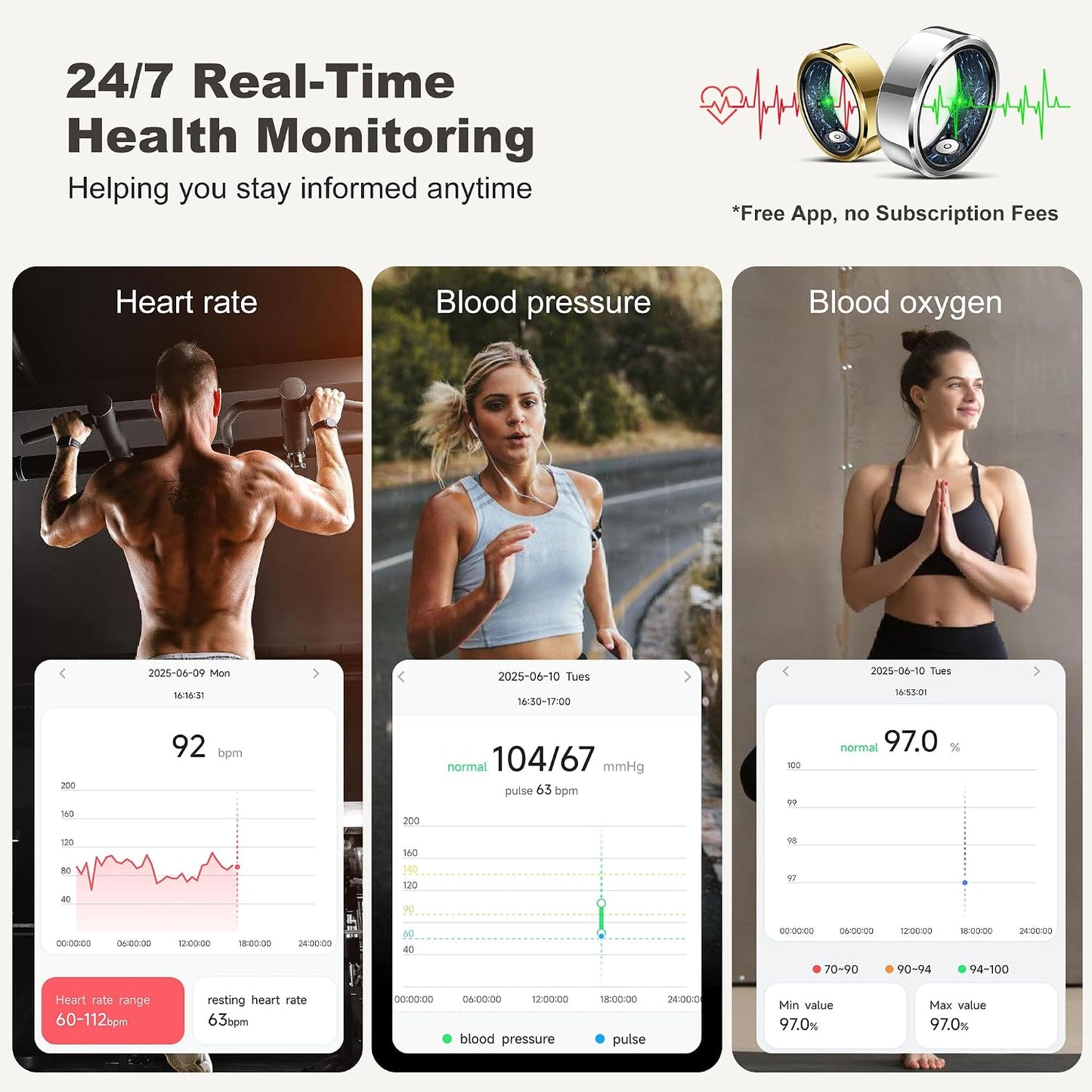 Smart Ring for Women Men, Fashion Minimalist Fitness Ring & Sleep Tracker Rings with Heart Rate, Blood Pressure, Waterproof Health Ring, Nice Gifts for Women, No Subscription (Silver,Size 8)