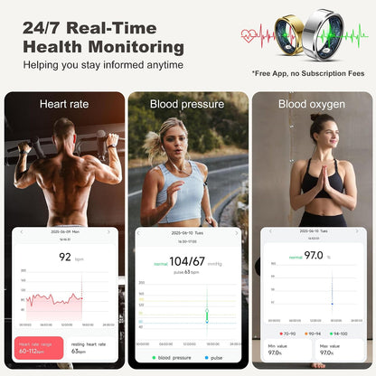 Smart Ring for Women Men, Fashion Minimalist Fitness Ring & Sleep Tracker Rings with Heart Rate, Blood Pressure, Waterproof Health Ring, Nice Gifts for Women, No Subscription (Silver,Size 8)