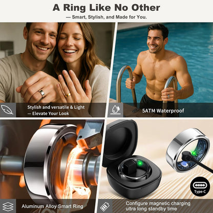 Smart Ring for Women Men, Fashion Minimalist Fitness Ring & Sleep Tracker Rings with Heart Rate, Blood Pressure, Waterproof Health Ring, Nice Gifts for Women, No Subscription (Silver,Size 8)
